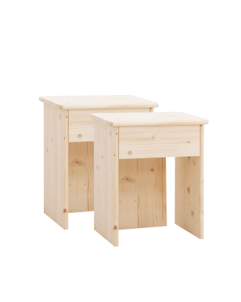 Pack de 2 mesitas de noche de madera maciza en tono natural de 50x42cm
