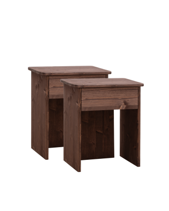 Pack de 2 mesitas de noche de madera maciza en tono nogal de 50x42cm