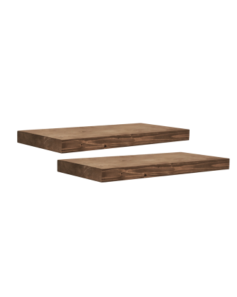 Pack de 2 mesitas de noche de madera maciza flotante en tono nogal de 45cm