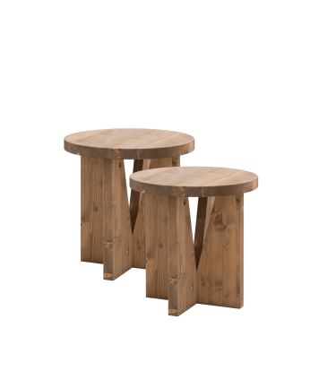 Pack de 2 mesitas de noche de madera maciza en tono roble oscuro 40x40cm