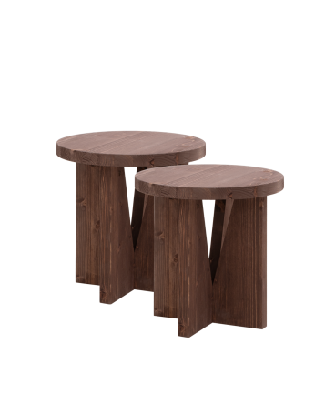 Pack de 2 mesitas de noche de madera maciza en tono nogal 40x40cm