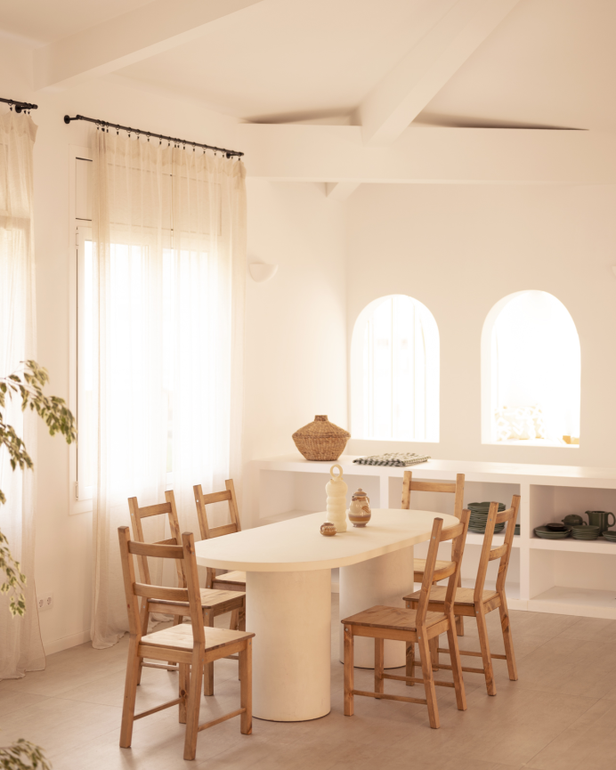 Silla de madera natural de pino maciza en tono roble oscuro de 95x41cm