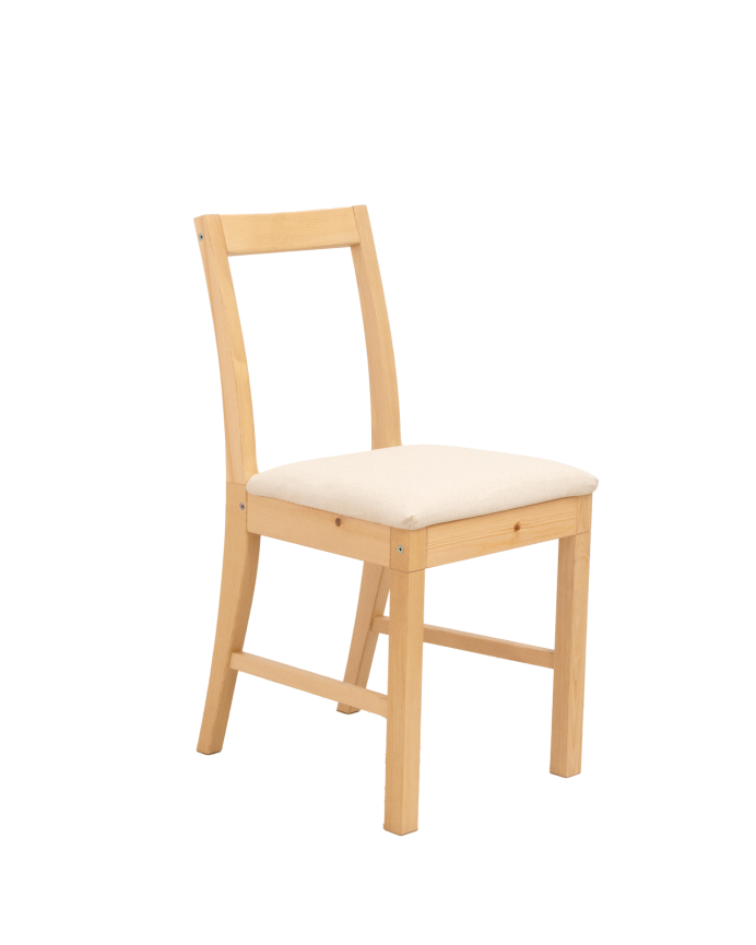 Silla de madera maciza y asiento tapizado beige de 83cm