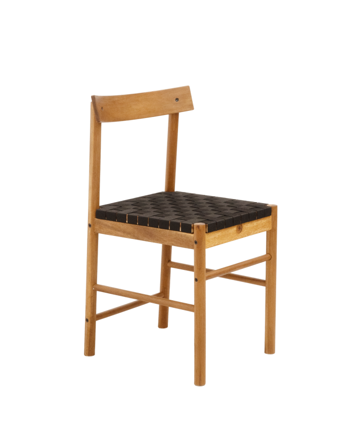 Silla de madera maciza de acacia y asiento tejido negro de 81cm