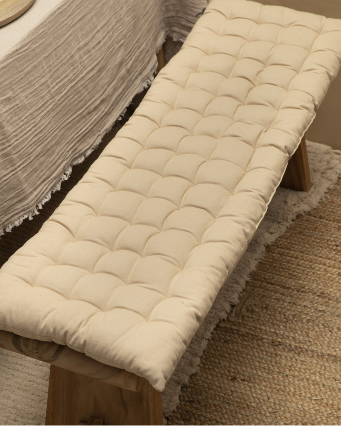 Cojín de banco de algodón color beige de 40x120x4cm