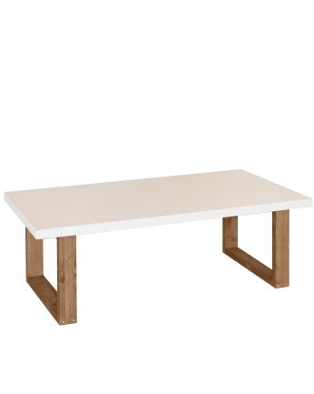 Mesa de centro de laca brillo en tono beige y las patas abeto de varias medidas