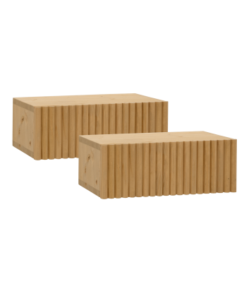 Pack de 2 mesitas de noche de madera maciza flotante en tono roble medio de 40cm