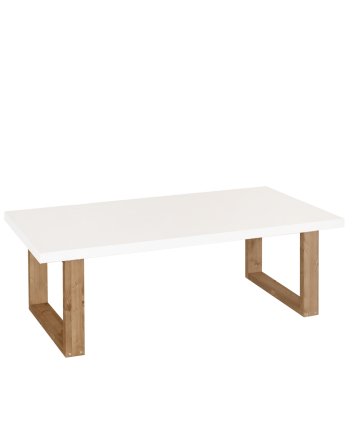 Mesa de centro de laca mate en tono beige y las patas abeto de varias medidas