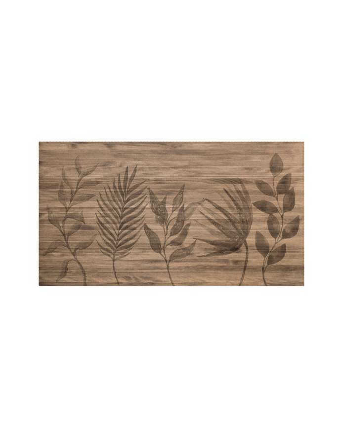 Cabecero de madera maciza estampado motivo Flores acuarelas en tono roble oscuro de varias medidas 