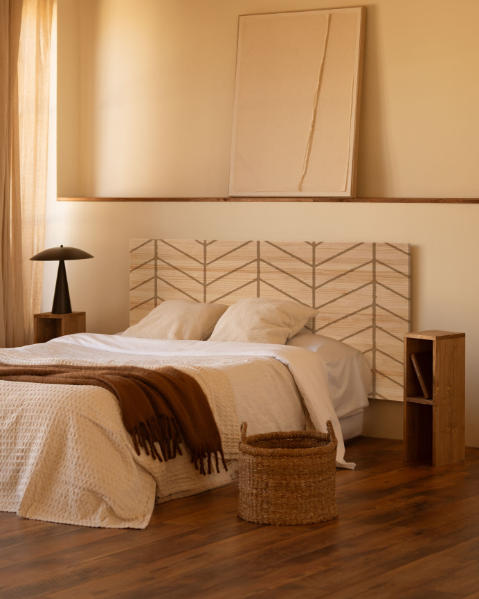 Cabecero de madera maciza estampado motivo Espiga l en tono natural de varias medidas 