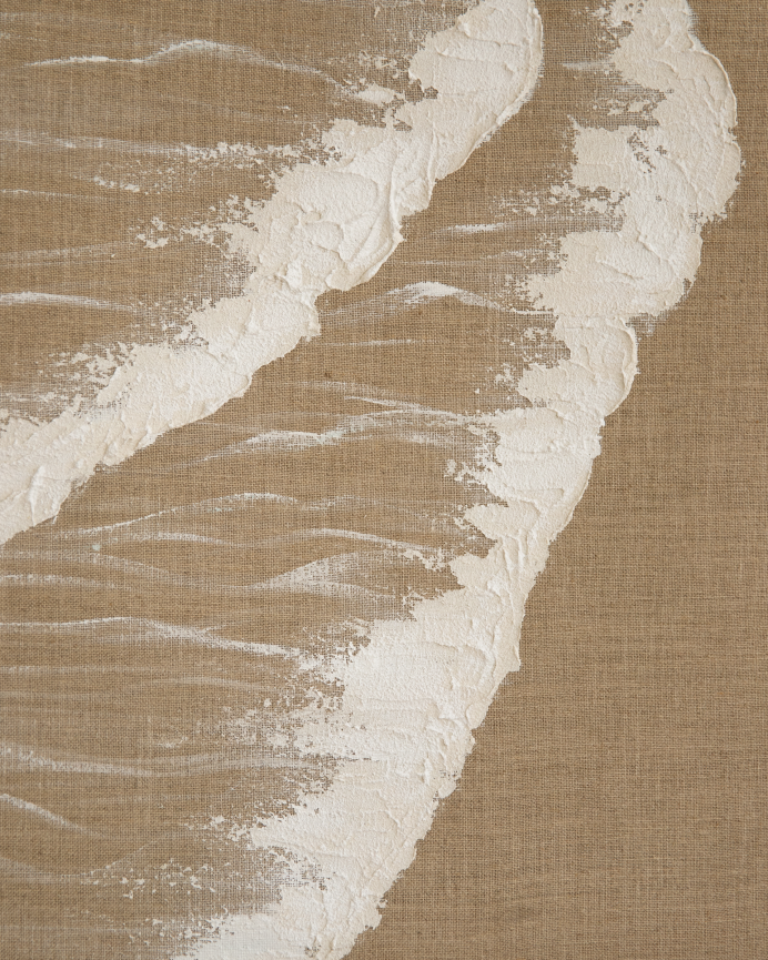 Cuadro beige y blanco decorativo sobre lino con bastidor de madera pintado artesanalmente con pintura al óleo en varias medidas