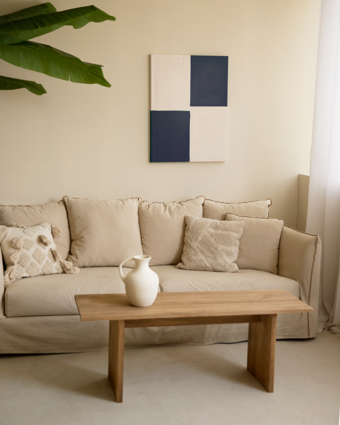 Cuadro azul y blanco decorativo sobre algodón con bastidor de madera pintado artesanalmente con pintura óleo en varias medidas