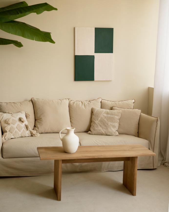 Cuadro verde y blanco decorativo sobre algodón con bastidor de madera pintado artesanalmente con pintura óleo en varias medidas