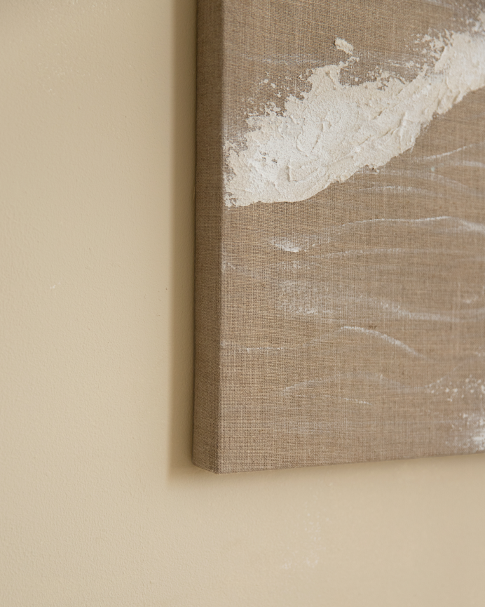 Cuadro beige y blanco decorativo sobre lino con bastidor de madera pintado artesanalmente con pintura al óleo en varias medidas