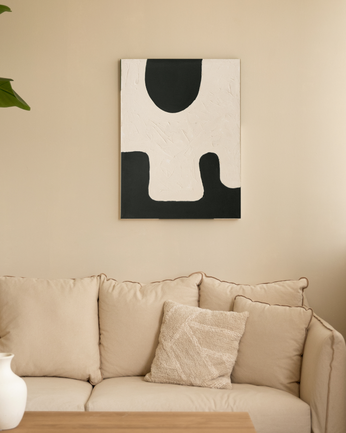 Cuadro blanco y negro decorativo sobre algodón con bastidor de madera pintado artesanalmente con pintura óleo en varias medidas