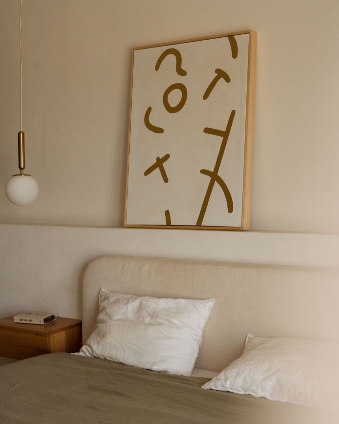 Cuadro beige y marrón decorativo sobre algodón con bastidor de madera pintado artesanalmente con pintura óleo en varias medidas