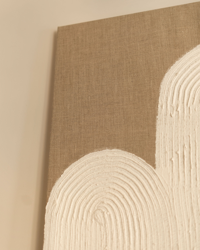 Cuadro blanco y beige decorativo sobre lino con bastidor de madera pintado artesanalmente con pintura al óleo en varias medidas