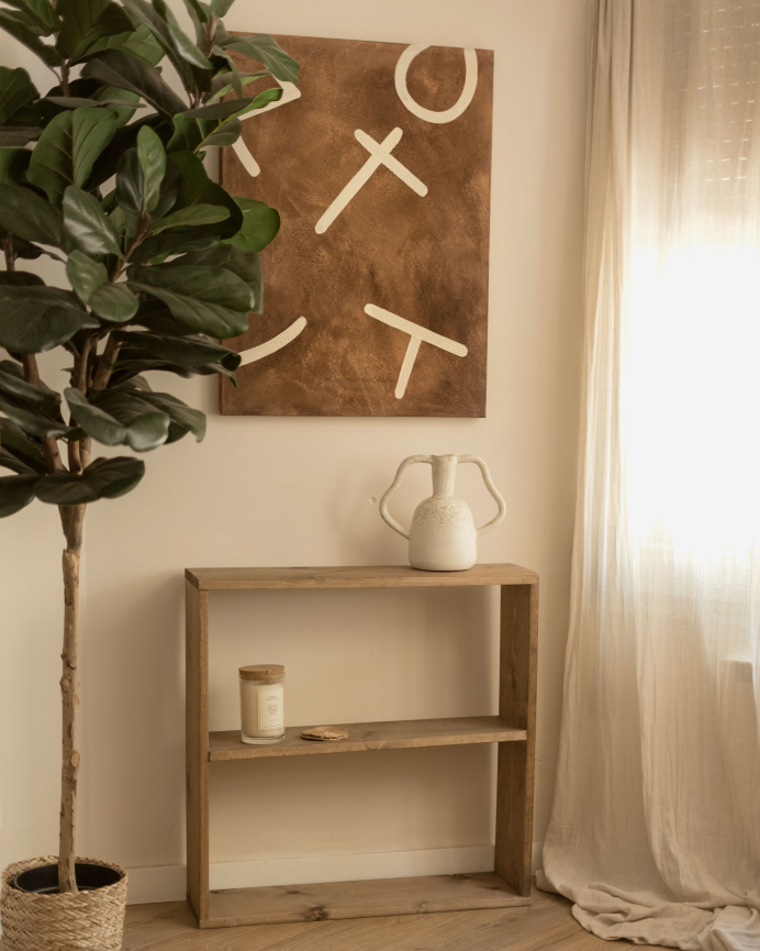 Cuadro marrón y blanco decorativo sobre algodón con bastidor de madera pintado a mano con pintura óleo en varias medidas