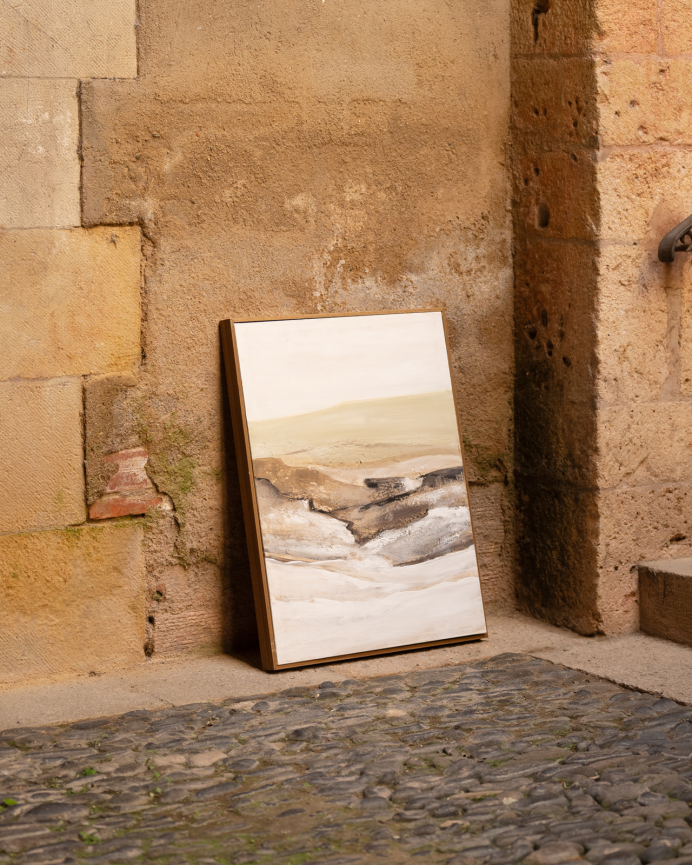 Cuadro blanco y marrón decorativo de algodón con bastidor de madera pintado artesanalmente con pintura al óleo varias medidas
