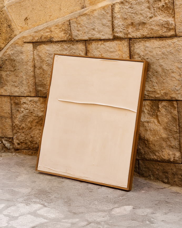 Cuadro blanco decorativo sobre algodón con bastidor de madera pintado artesanalmente con pintura al óleo en varias medidas