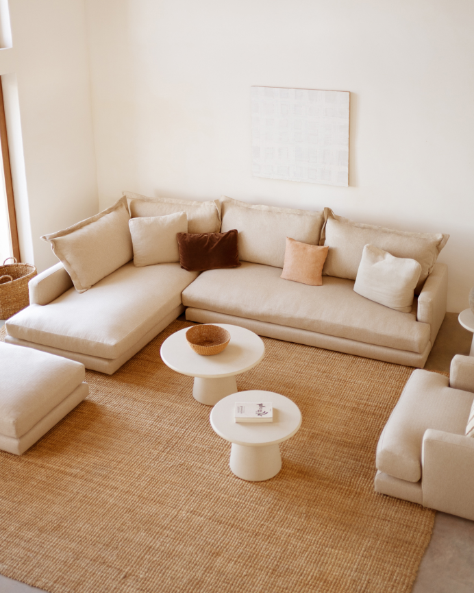 Sofá con chaise longue izquierdo tono beige de varias medidas