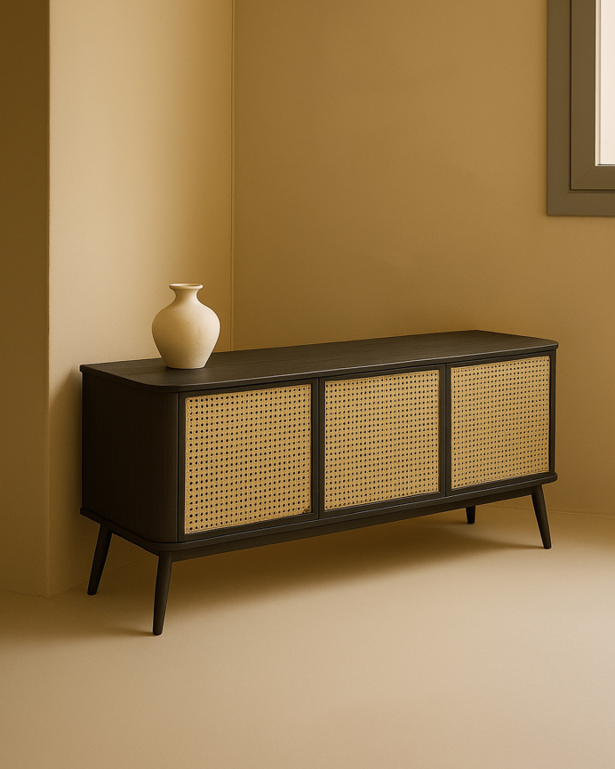 Aparador de madera maciza en tono nogal 175x75cm