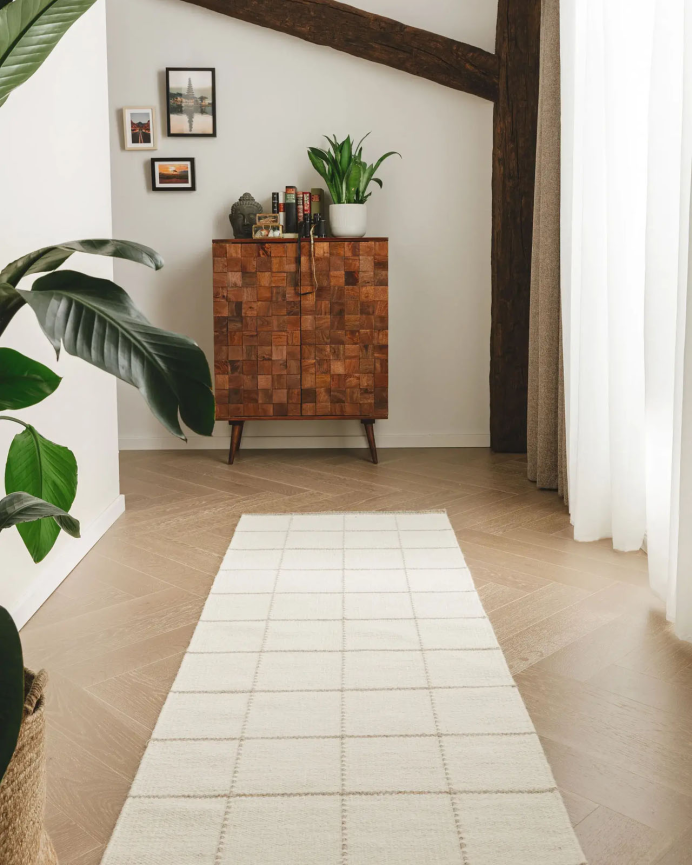Alfombra corredor de algodón y lana beige en varias medidas