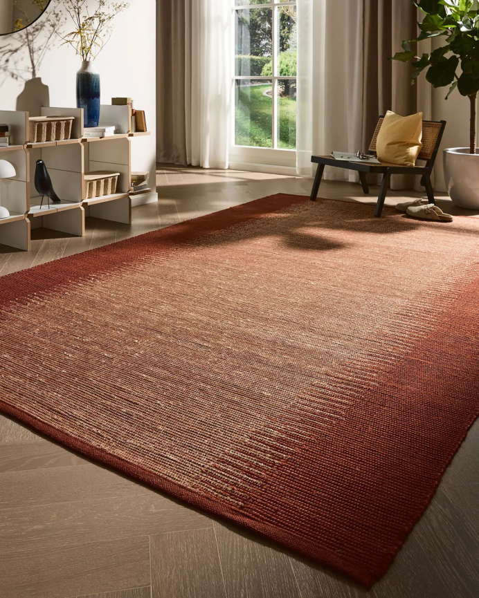 Alfombra rectangular de algodón y yute terracota en varias medidas