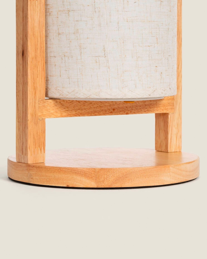 Lámpara de mesa de madera y tela color natural de 30cm