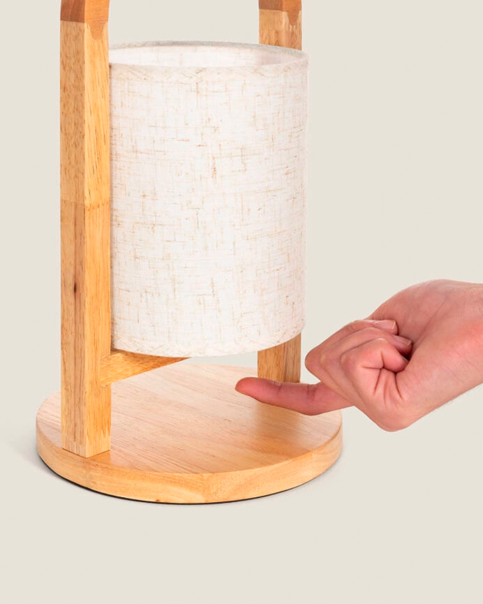 Lámpara de mesa de madera y tela color natural de 30cm