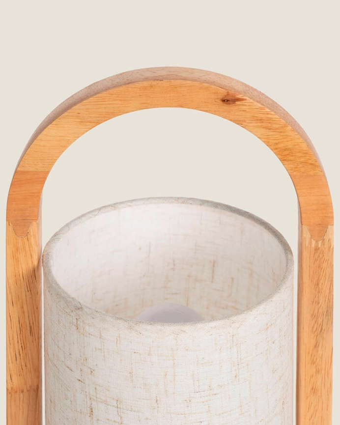 Lámpara de mesa de madera y tela color natural de 30cm
