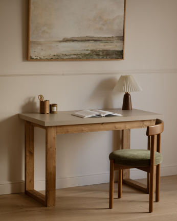 Mesa de escritorio laca beige y patas roble medio en varias medidas