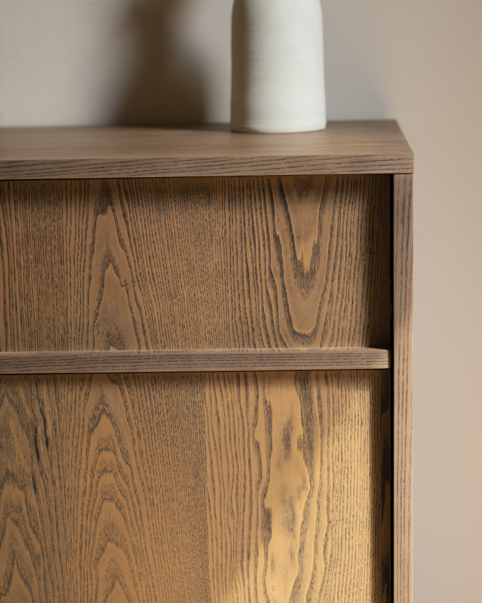 Mueble de baño de chapa de fresno natural en tono avellana