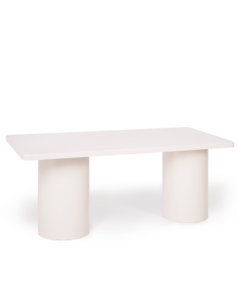 Mesa de comedor rectangular de madera natural de chopo en tono lacado brillante blanco en varias medidas