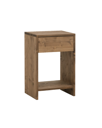 Table de chevet en bois massif avec un tiroir dans un ton chêne foncé de 60x40cm