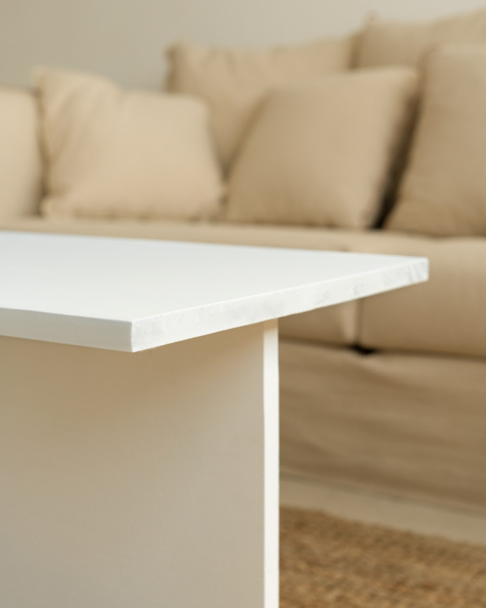 Table basse 2 pièces en bois massif blanc 100x44.6cm