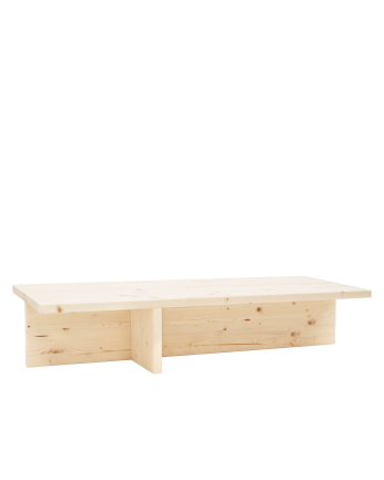 Table basse en bois massif ton naturel 123,5x27cm