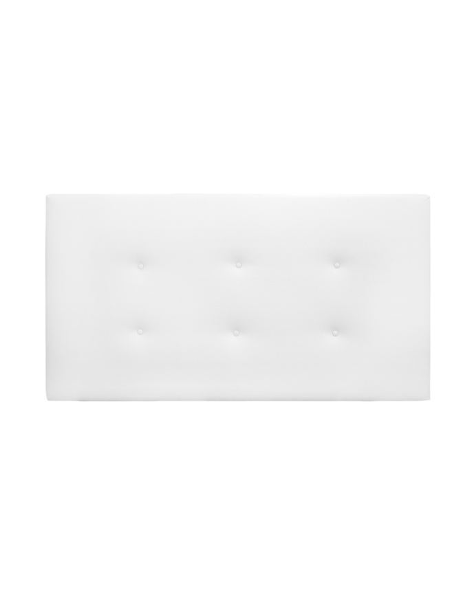 Tête de lit rembourrée en similicuir avec boutons blancs de différentes tailles