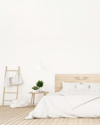 Tête de lit en bois massif avec motif Feuilles beige rayé en différentes tailles