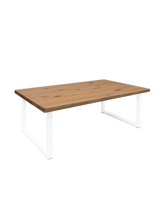 Table basse en bois massif ton chêne foncé avec pieds en fer blanc 40x100cm