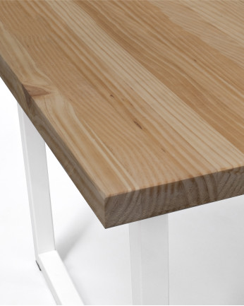 Table basse en bois massif ton chêne foncé avec pieds en fer blanc 40x100cm