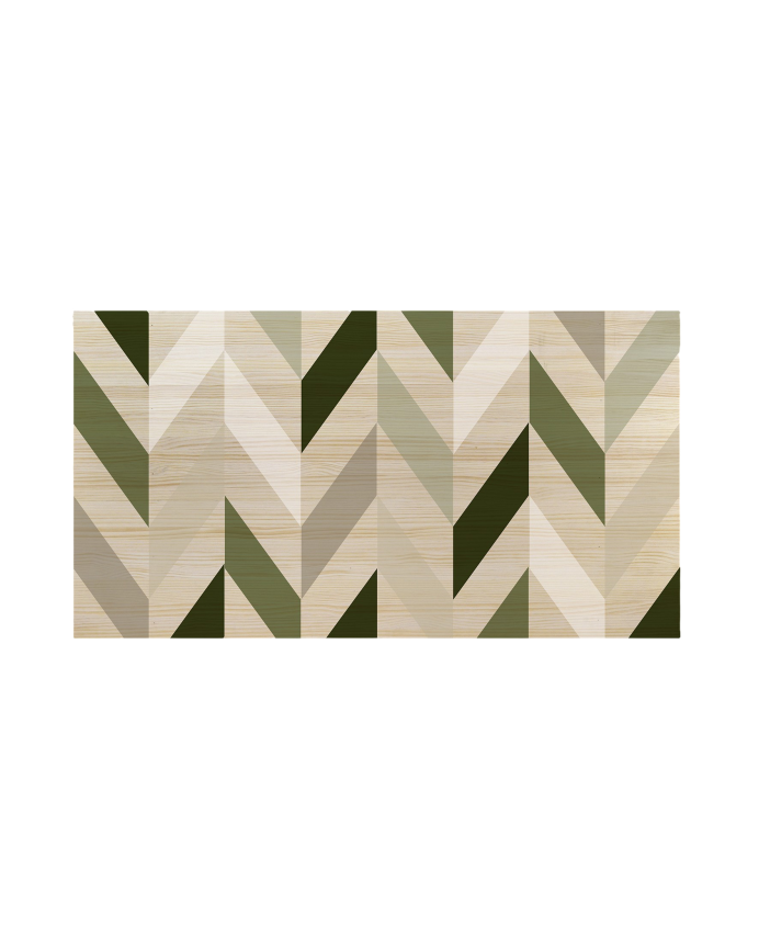 Tête de lit en bois massif imprimée d'un motif géométrique Zig-Zag vert de différentes tailles