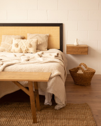 Tête de lit en bois massif et raphia noir de différentes tailles