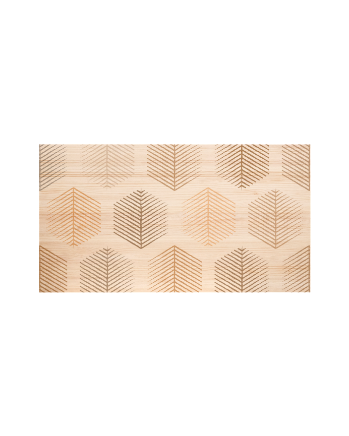Tête de lit en bois massif imprimée du motif Hexagonal Leaves III ton naturel de différentes tailles