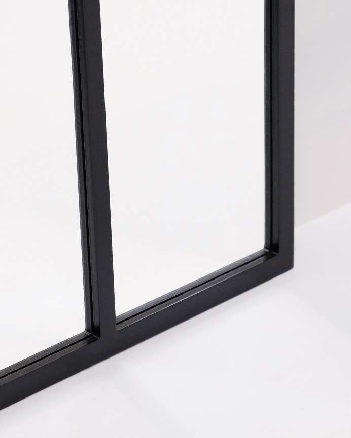 Miroir mural carré type fenêtre en bois noir 90x90cm