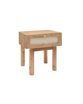 Table de chevet en bois massif et lin avec un tiroir en chêne foncé de 40x45cm