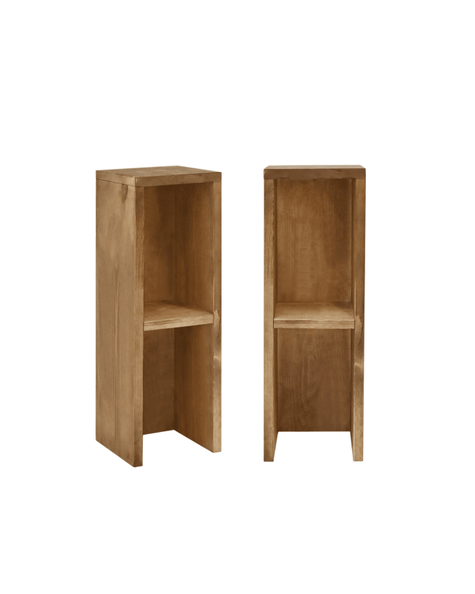 Pack de 2 tables de chevet ou d’appoint en bois massif de couleur chêne foncé 60x20cm