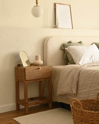 Tête de lit horizontale rembourrée avec structure en bois ton beige en différentes tailles