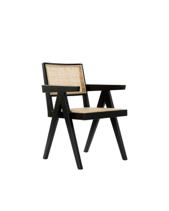 Chaise en bois d'orme avec assise et dossier en cannage noir 86x56,5cm