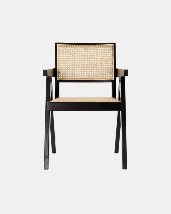 Chaise en bois d'orme avec assise et dossier en cannage noir 86x56,5cm